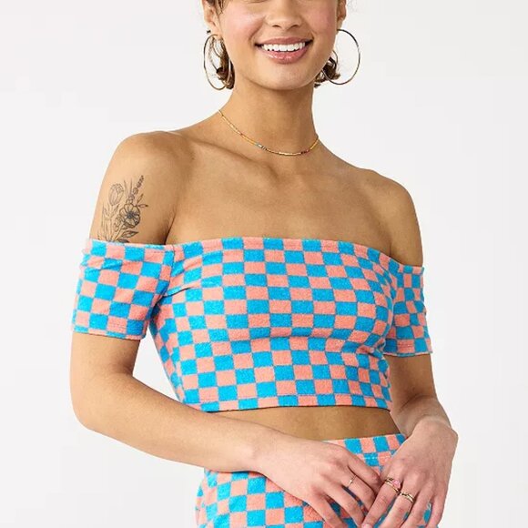 NWT Juniors' SO® Off-The-Shoulder Terry Cloth Top - Picture 1 of 5